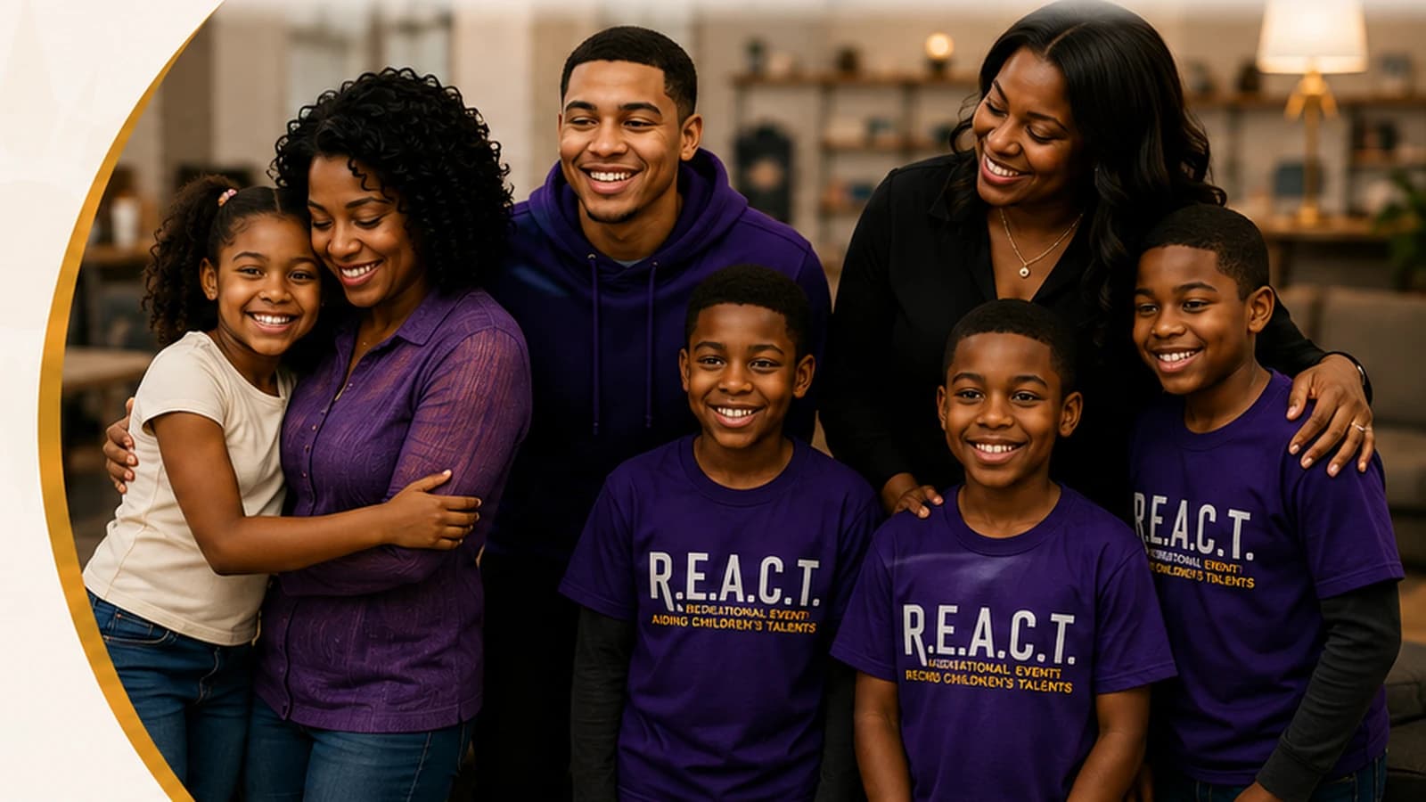 Nickie Alston with children and family members wearing R.E.A.C.T. shirts